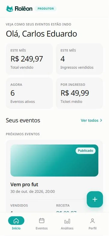 Painel do produtor no Rolêon